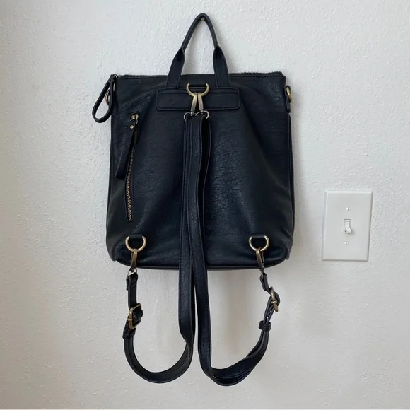 Anthropologie Antik Kraft Black Vegan Leather Convertible Backpack Diaper Bag - Picture 5 of 8